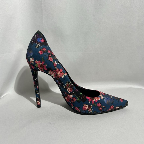 Schutz Gilberta Floral Pointed Toe Pumps Blue Pink Stiletto Heels 8B Silky - Picture 2 of 8
